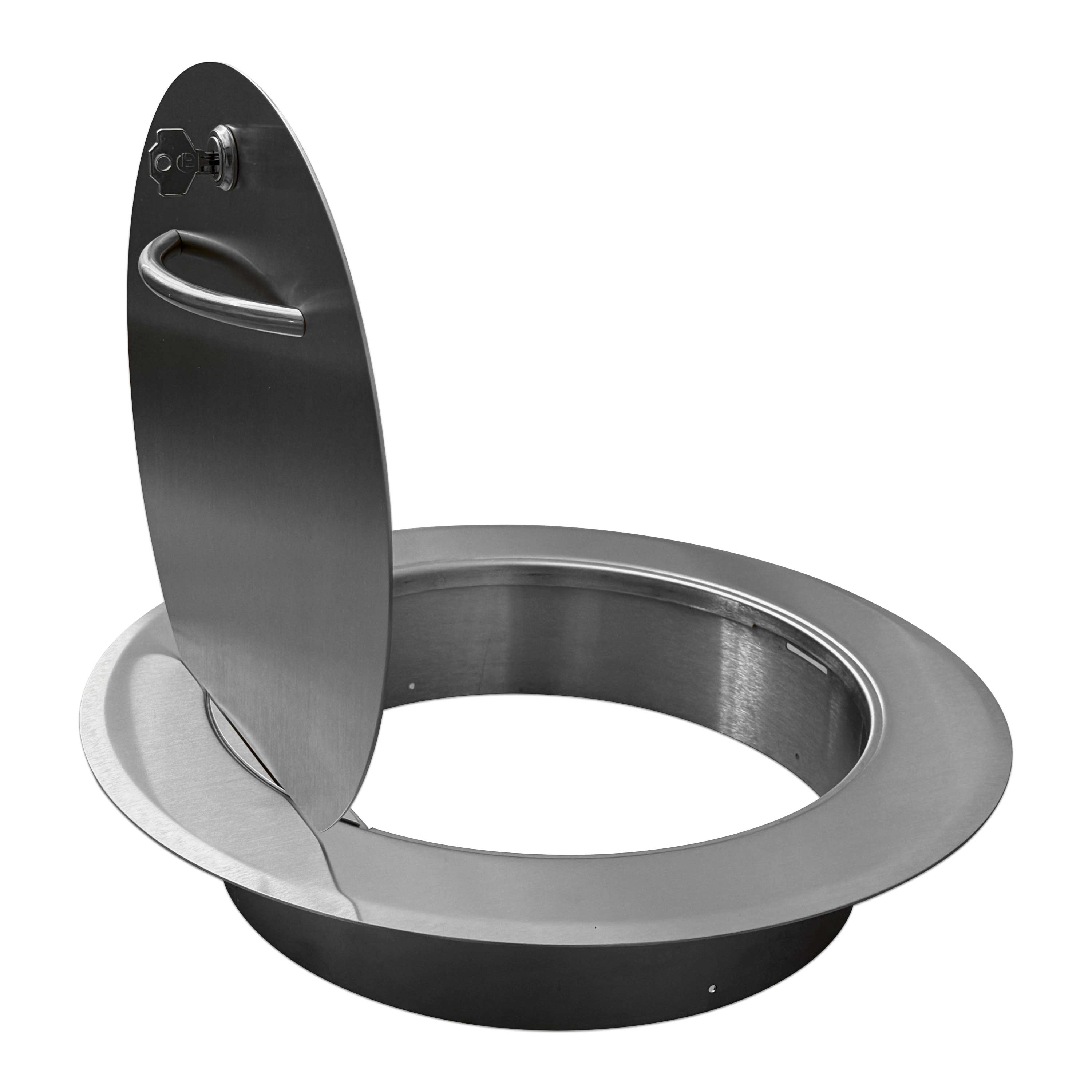 Einwurftür Metall - Edelstahl - einwandig - ohne Dichtung - schmaler Rahmen - rund/rund/rund - ⌀ 250 mm